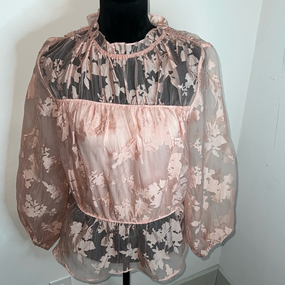 Marc New York Andrew Mark blush organza floral print sheer puff sleeves sz M